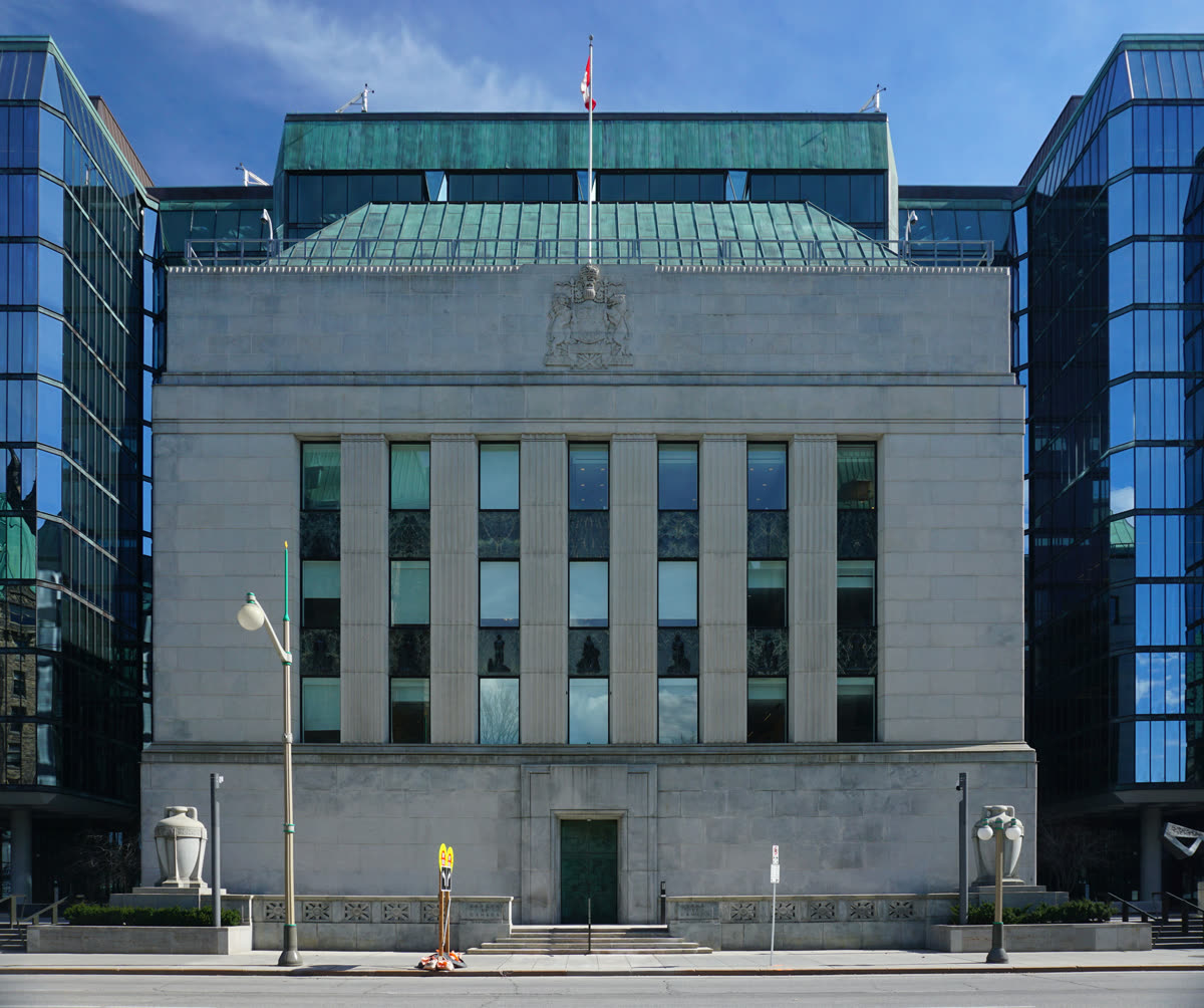 The Bank of Canada building in Ottawa, photographed from Wellington Street in April 2022