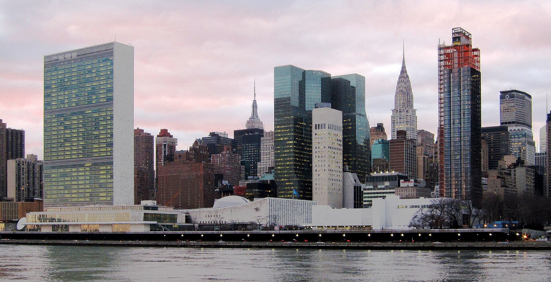 United Nations Headquarters in New York City, seen from Roosevelt Island, January 2014