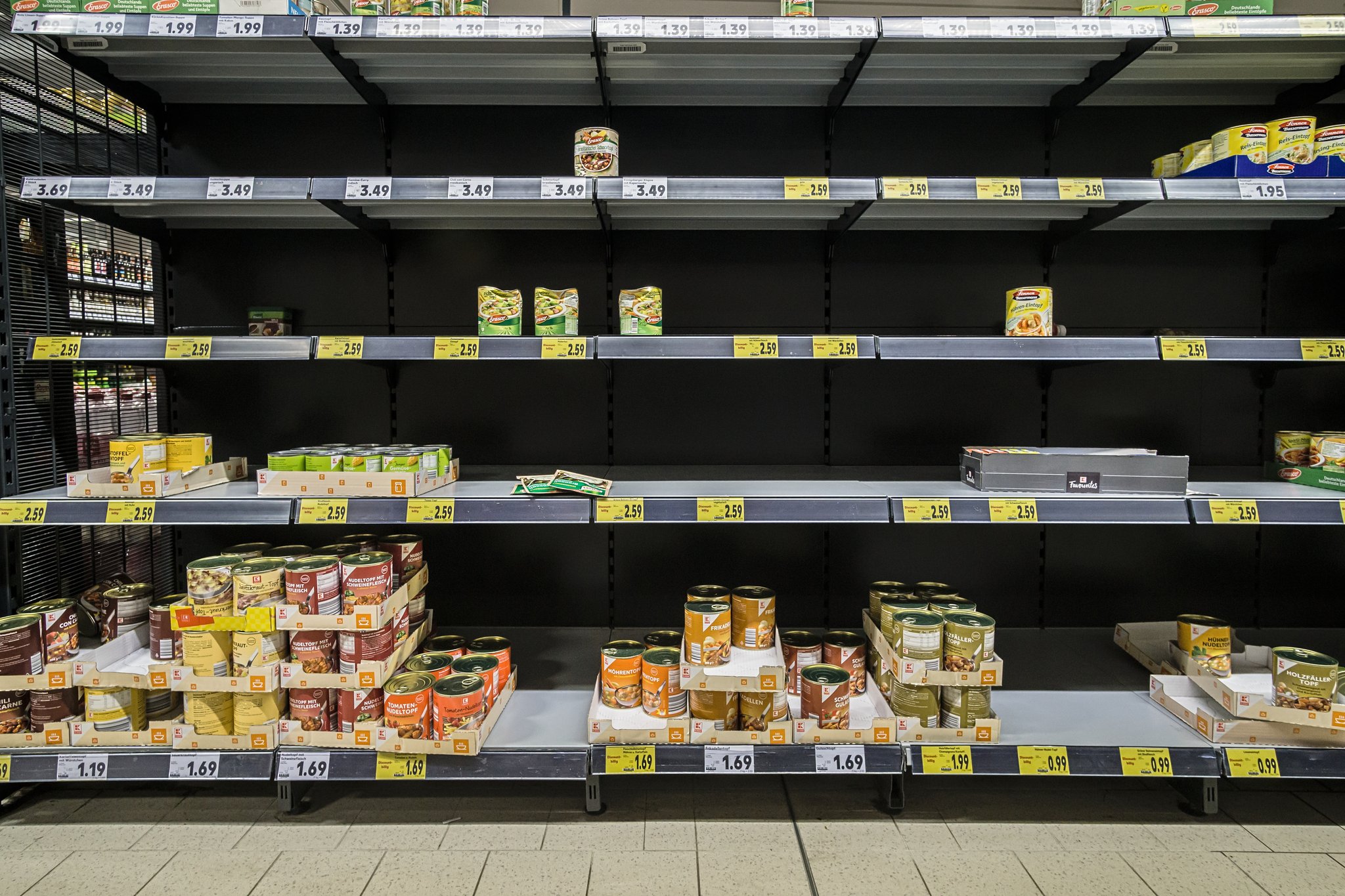Canned-food shelves at a Kaufland store in Frankfurt