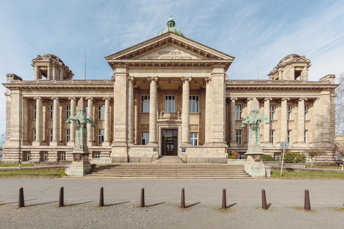 The Hanseatic Higher Regional Court building in Hamburg, photographed in March 2023