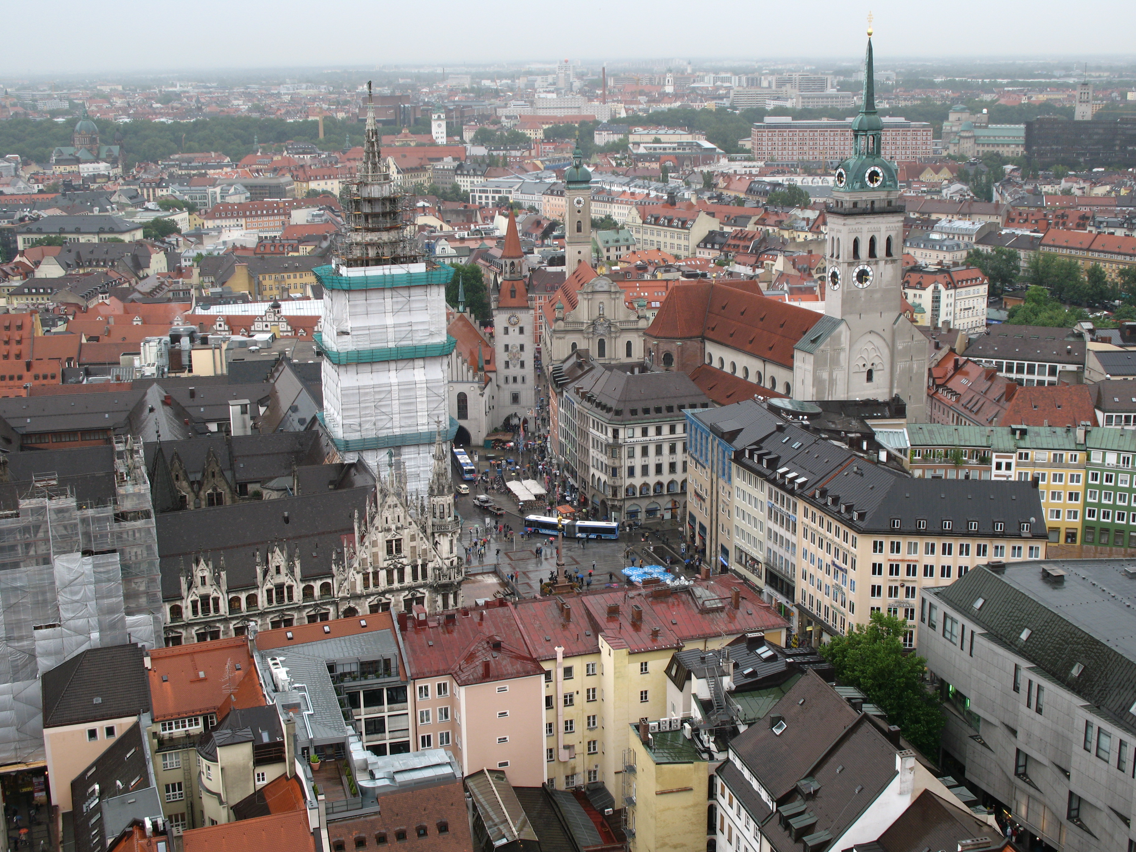 Marienplatz, Munich's central square, seen from the Church of Our Lady