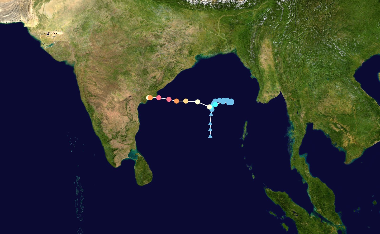 Track map of Cyclone Arnab from the Bay of Bengal to the Andhra Pradesh coast