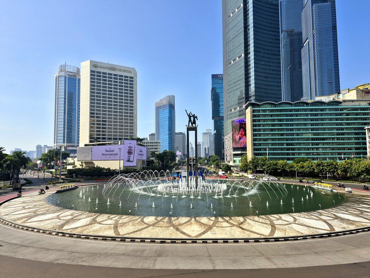Bundaran HI, the Hotel Indonesia roundabout in central Jakarta, photographed in March 2025