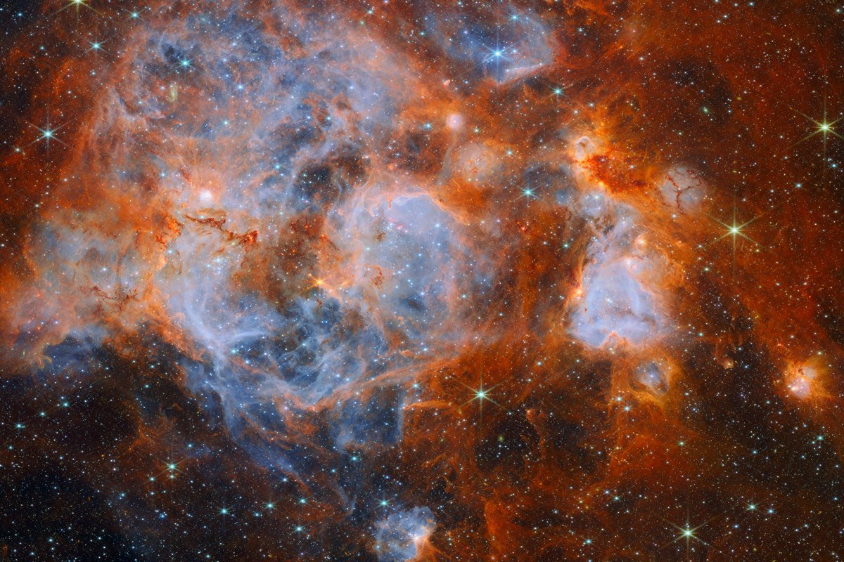 Webb's wide view of N159, a star-forming region in the Large Magellanic Cloud (cropped from the full wide view)