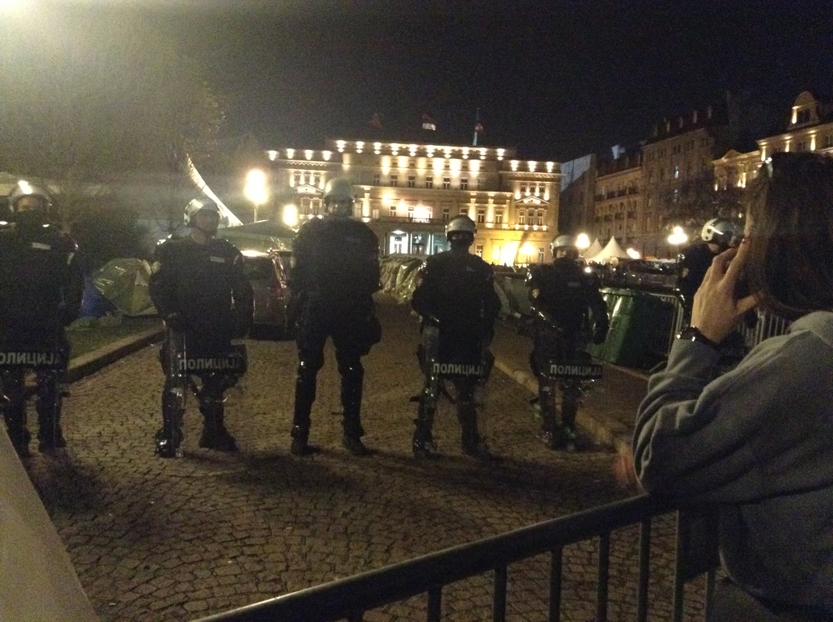 Police forces in Belgrade on the eve of the 15 March 2025 student protest