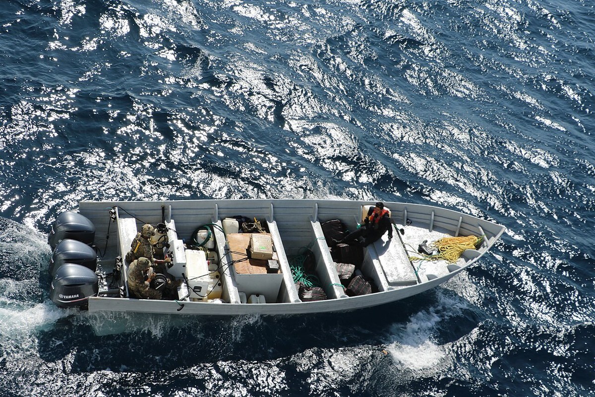 Members of Law Enforcement Detachment 103 and US Coast Guard Cutter Waesche seize control of a go-fast vessel interdicted in the Eastern Pacific Ocean, February 2025